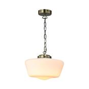 School House - Antique Brass Pendant with White Glass IP44 image