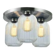 Skytech - Satin Nickel 3 Light Semi Flush with Ribbed Clear Glasses image