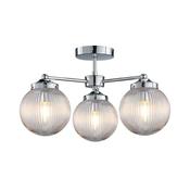 Aura - Polished Chrome 3 Light Semi Flush with Clear Ribbed Glass IP44 image