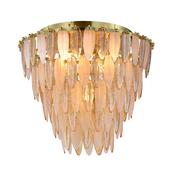 Amberosia - Brass 5 Light Semi Flush with Amber &amp; Frosted Glass image