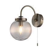 Aura - Antique Brass Wall Lamp with Clear Ribbed Glass IP44 image