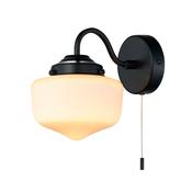 School House - Matt Black Wall Lamp with White Glass IP44 image