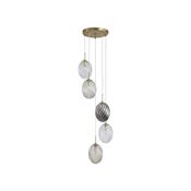 Whirl - Satin Brass 5 Light Cluster Pendant with Multicoloured Swirled Glass image