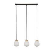 Ella - Wooden &amp; Black 3 Light over Island Fitting with White Ribbed Glass image
