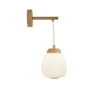 Ella - Wooden &amp; Brass Wall Lamp with White Ribbed Glass image