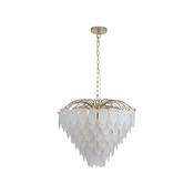 Feather - Satin Brass 6 Light Pendant with Frosted Feather Glass image