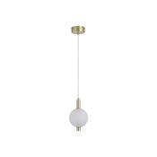 Luminique - Satin Brass LED Pendant with White Ribbed Glass image