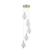 Luminique - Satin Brass 5 Light LED Cluster Pendant with White Ribbed Glass image