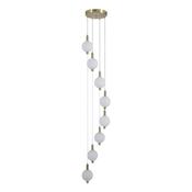 Luminique - Satin Brass 8 Light LED Cluster Pendant with White Ribbed Glass image