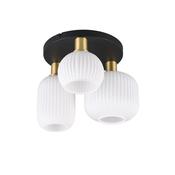 Diva - Black &amp; Matt Brass 3 Light Semi Flush with Ribbed White Glass image