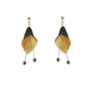 Black Calla Lily Earrings - Black Pearls image