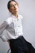 PART TWO Devrim Cotton Shirt, White with Black Piping image