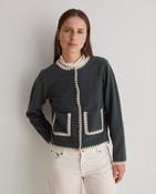 Yerse Wool Cardigan, Green with Cream Trim