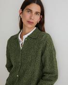 Yerse Cable Knit Wool Cardigan, Green