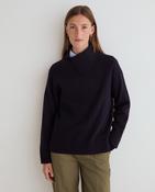 Yerse Wool Split High Neck Knit, Navy