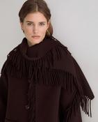 Yerse Short Wool Coat with Scarf, Chocolate Brown