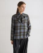 Yerse Neck Tie Blouse, Check Blue/Green/Brown