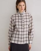 Yerse Ruffle Check Cotton Shirt, Ecru