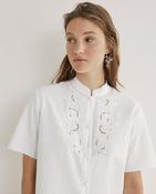 Yerse Mao Collar Linen Blend Shirt, White image
