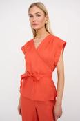 Pieszak Lina Linen Wrap Blouse, Beautiful Coral