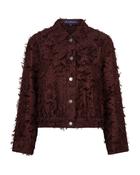 Red Button Fringes Bomber Jacket, Burgundy image