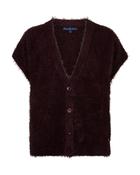 Red Button Sleeveless Fuzzy Knit, Espresso image