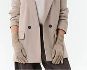 Fraas Knitted gloves with a sewn-on ring appliqué, Cafe au Lait