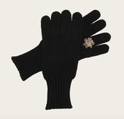 Fraas Knitted gloves with a sewn-on ring appliqué, Caviar