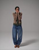 Heyanno Roll Zip Cardie, Brown Melange with Green Trim