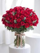 100 Long Stem Red Roses - Vase