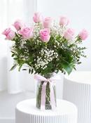Birthday 12 Long Stem Pink Roses - Vase image