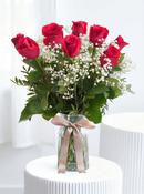 12 Long Stem Red Roses - Vase image
