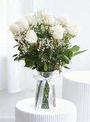 Birthday 12 Long Stem White Roses - Vase image