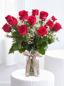 Birthday 12 Long Stem Red Roses - Vase