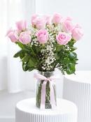 18 Long Stem Pink Roses - Vase