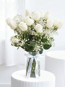 18 Long Stem White Roses - Vase