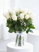 24 Long Stem White Roses - Vase image
