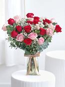 24 Luxury Red and Pink Roses - Vase