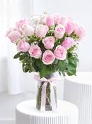 24 Long Stem Pink Roses - Vase