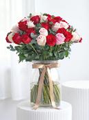 50 Luxury Red and Pink Roses - Vase image