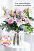 Birthday Pink Roses and Pink Lily - Vase image