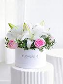 Pink Roses and White Lily - Hatbox image