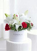Red Roses and White Lily - Hatbox image