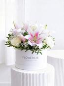 Sympathy White Roses and Pink Lily Hatbox image