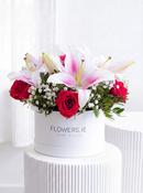 Red Roses and Pink Lily - Hatbox image