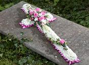 Pink and White Coffin Cross Arrangement Standard image
