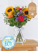 Baby Boy Colour Burst - Vase (Complimentary Baby Boy Balloon)