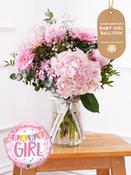 Baby Girl Peony Sweetheart - Vase (Complimentary Baby Girl Balloon)