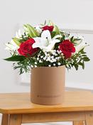 Red Roses and White Lily - Hatbox image
