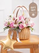 Pink Roses and Pink Lily Basket Gift Set